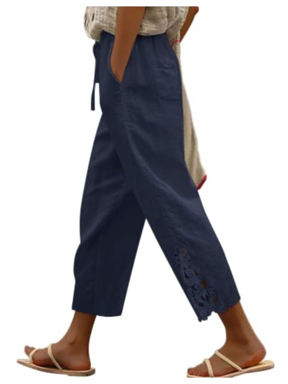 Lightweight Drawstring Elastic Waist Trousers with Pockets